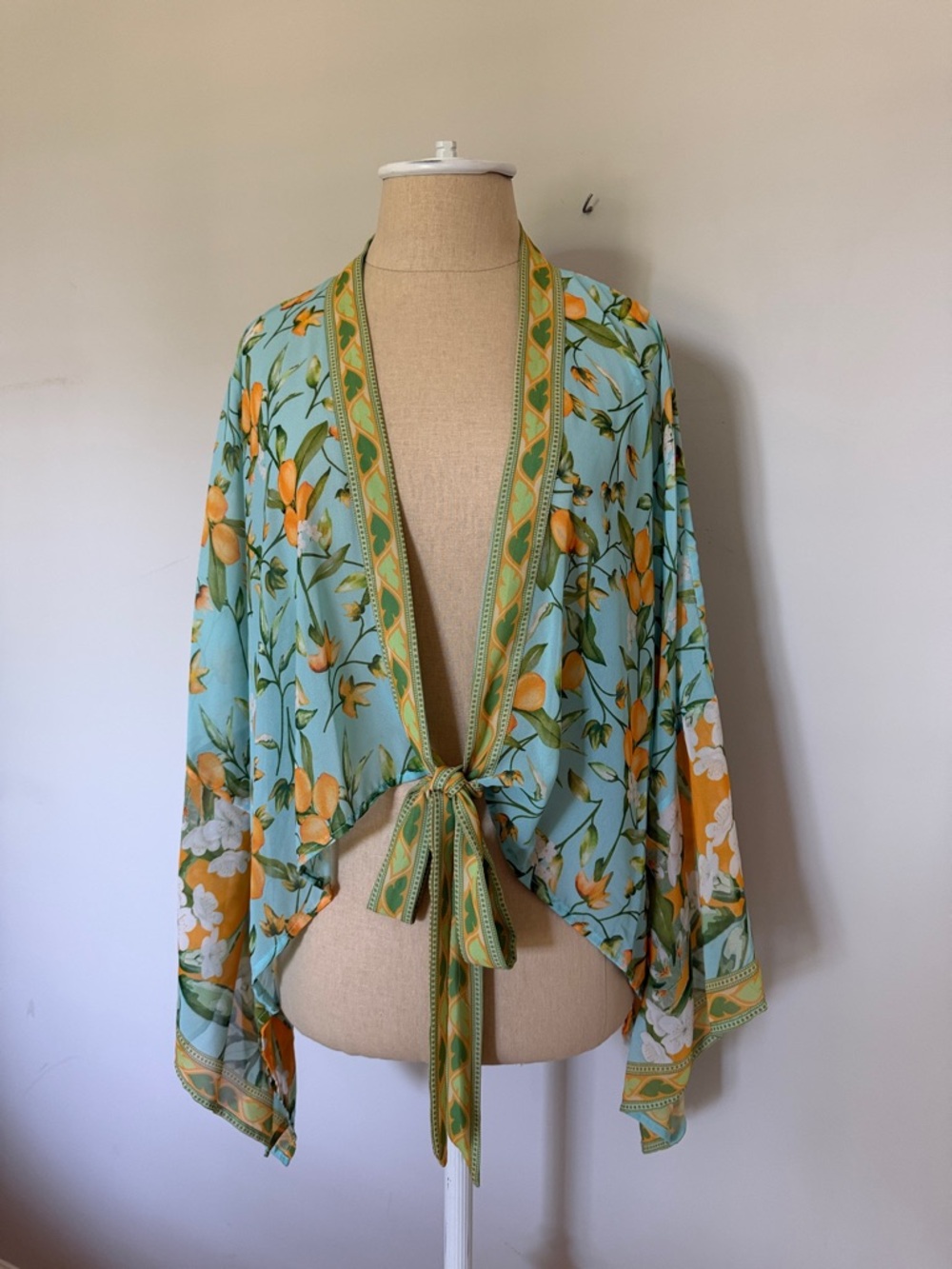 Pilcro Sky-Blue Floral Tie-Front Kimono